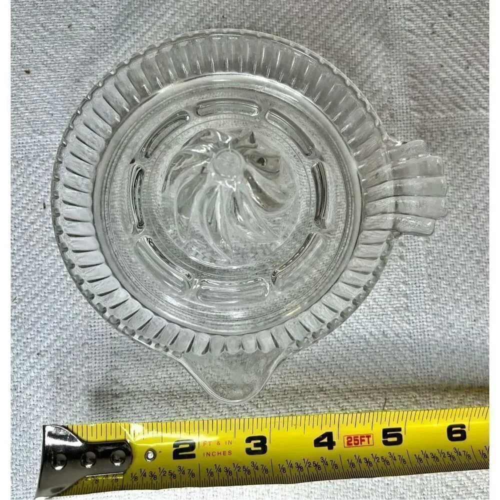 Vintage Clear Glass Hand Juicer Reamer With Lip And Handle Rib Design